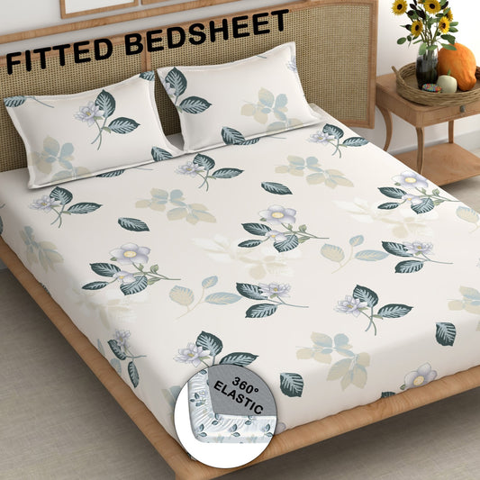 CHHAVI INDIA 210 TC Microfiber Double Fitted  Size Printed Bedsheet with pillow covers