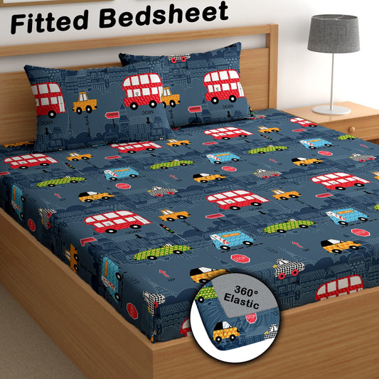 CHHAVI INDIA 210 TC Microfiber Double Fitted  Size Printed Bedsheet with pillow covers