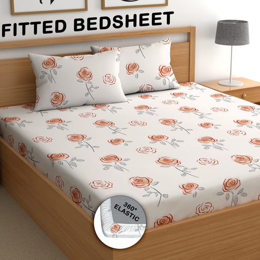 CHHAVI INDIA 210 TC Microfiber Double Fitted  Size Printed Bedsheet with pillow covers