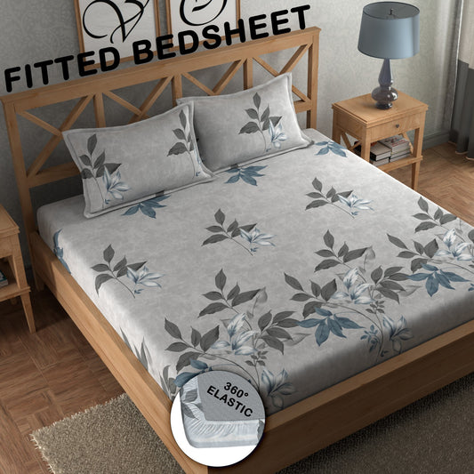 CHHAVI INDIA 210 TC Microfiber Double Fitted  Size Printed Bedsheet with pillow covers