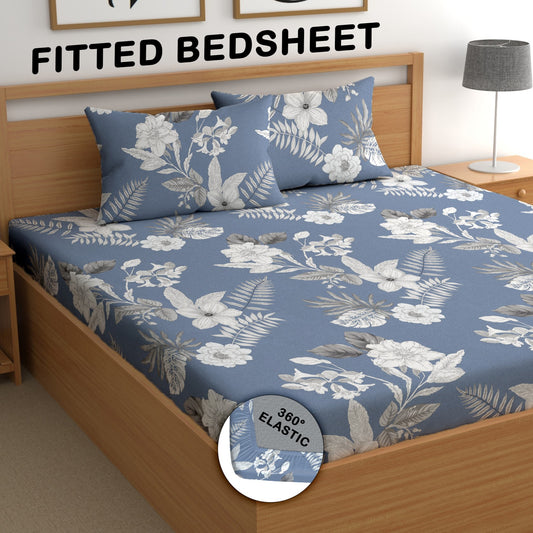 CHHAVI INDIA 210 TC Microfiber Double Fitted  Size Printed Bedsheet with pillow covers