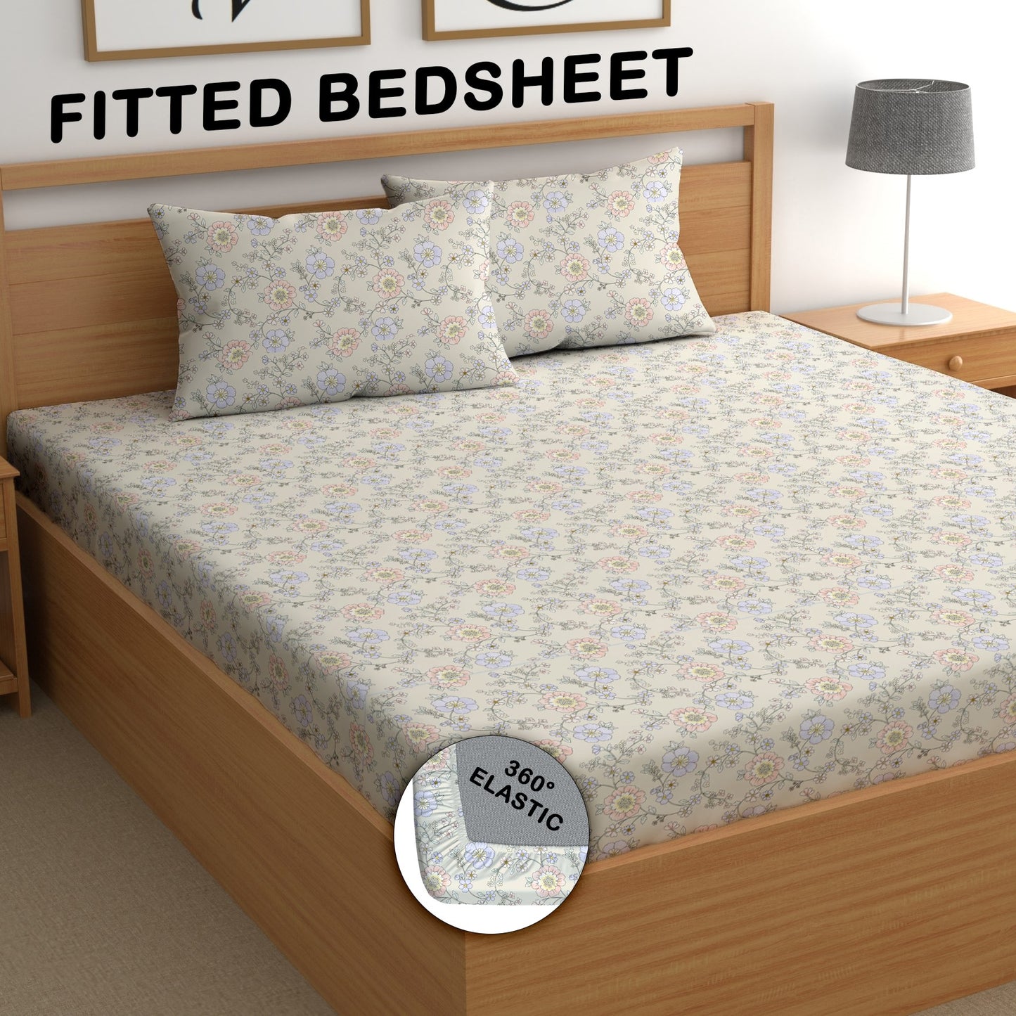 CHHAVI INDIA 210 TC Microfiber Double Fitted  Size Printed Bedsheet with pillow covers