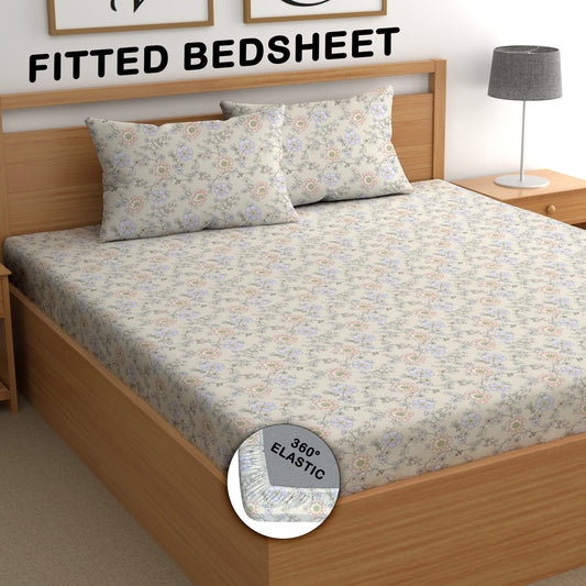 CHHAVI INDIA 210 TC Microfiber Double Fitted  Size Printed Bedsheet with pillow covers