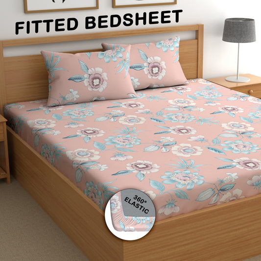 CHHAVI INDIA 210 TC Microfiber Double Fitted  Size Printed Bedsheet with pillow covers