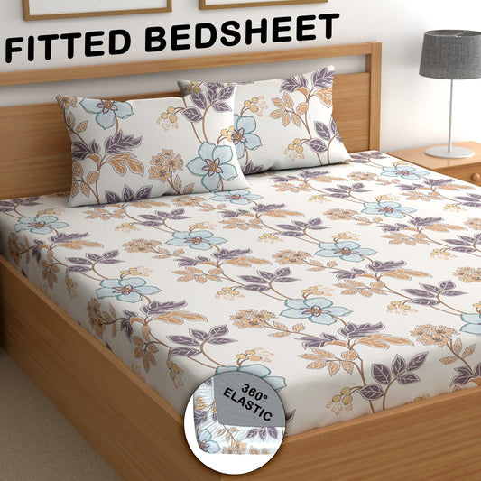 CHHAVI INDIA 210 TC Microfiber Double Fitted  Size Printed Bedsheet with pillow covers