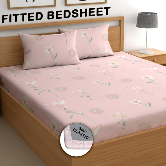 CHHAVI INDIA 210 TC Microfiber Double Fitted  Size Printed Bedsheet with pillow covers