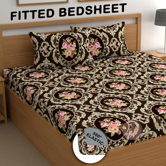 CHHAVI INDIA 210 TC Microfiber Double Fitted  Size Printed Bedsheet with pillow covers