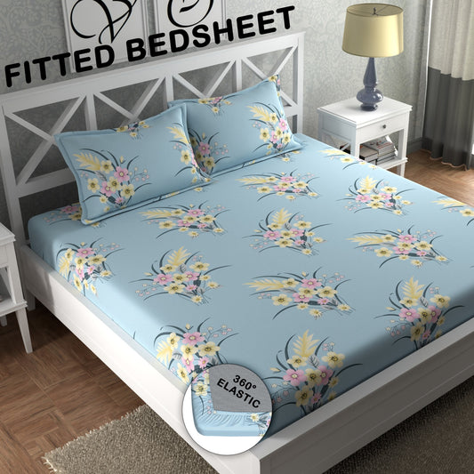 CHHAVI INDIA 210 TC Microfiber Double Fitted  Size Printed Bedsheet with pillow covers