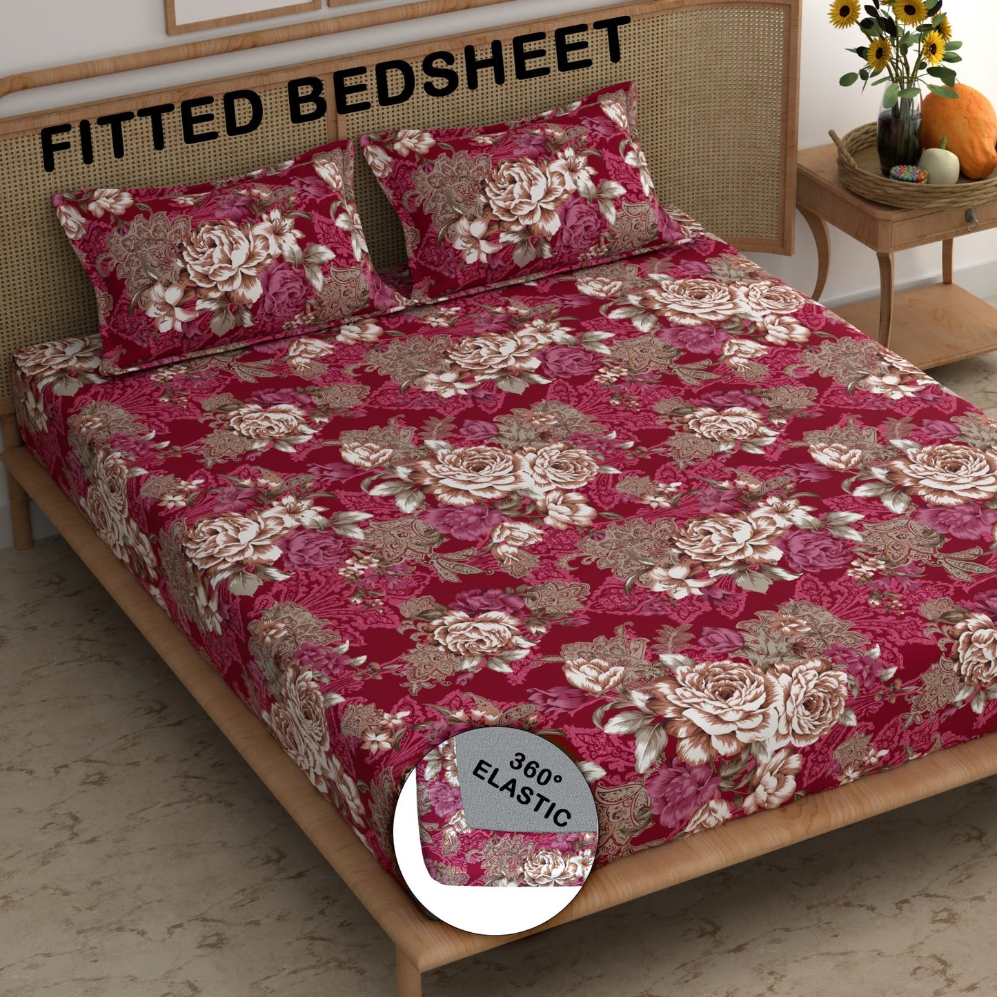 CHHAVI INDIA 210 TC Microfiber Double Fitted  Size Printed Bedsheet with pillow covers