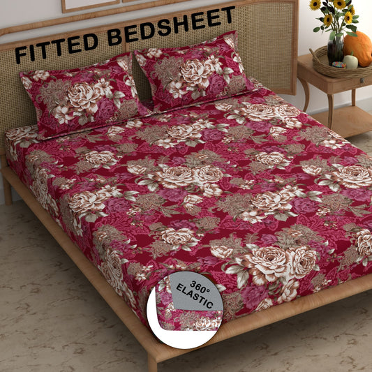 CHHAVI INDIA 210 TC Microfiber Double Fitted  Size Printed Bedsheet with pillow covers
