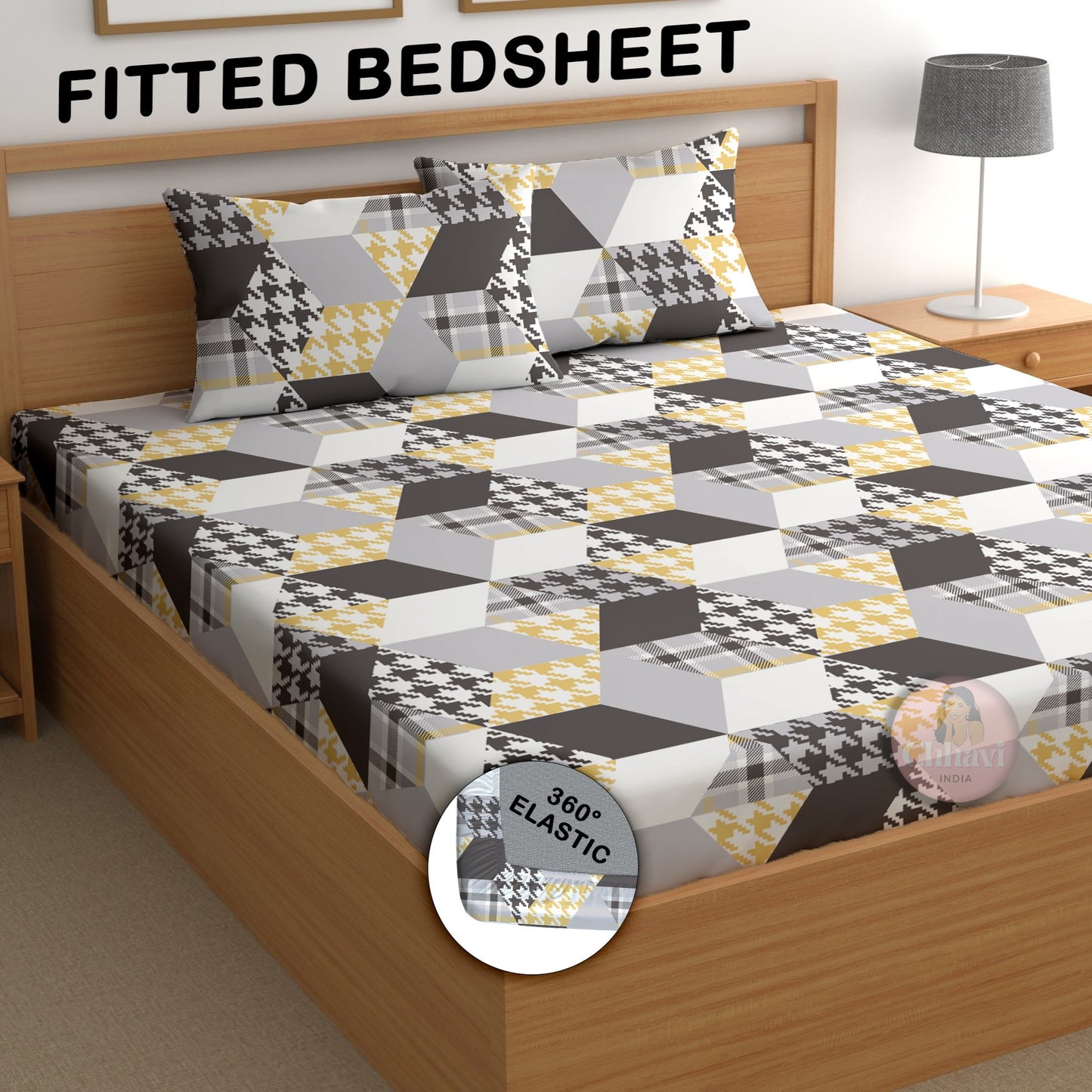 CHHAVI INDIA 210 TC Microfiber Double Fitted  Size Printed Bedsheet with pillow covers