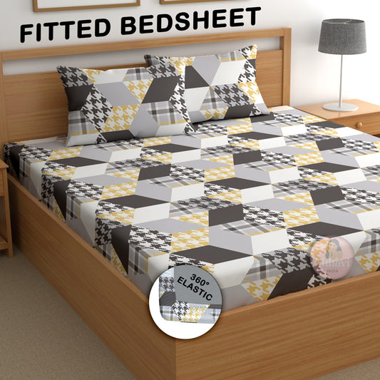 CHHAVI INDIA 210 TC Microfiber Double Fitted  Size Printed Bedsheet with pillow covers