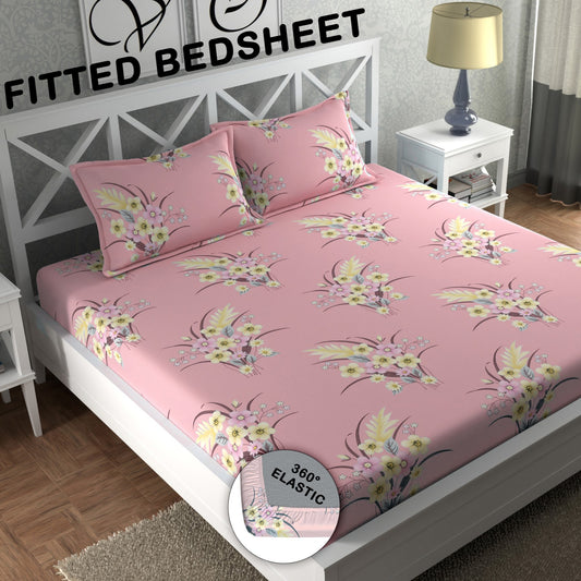 CHHAVI INDIA 210 TC Microfiber Double Fitted  Size Printed Bedsheet with pillow covers