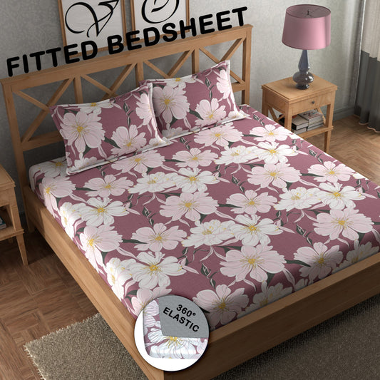CHHAVI INDIA 210 TC Microfiber Double Fitted  Size Printed Bedsheet with pillow covers