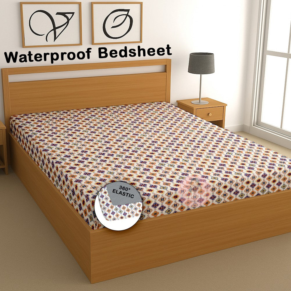 CHHAVI INDIA 210 TC Microfiber Waterproof Printed Fitted (Elastic) Bedsheet