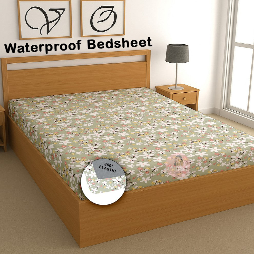 CHHAVI INDIA 210 TC Microfiber Waterproof Printed Fitted (Elastic) Bedsheet