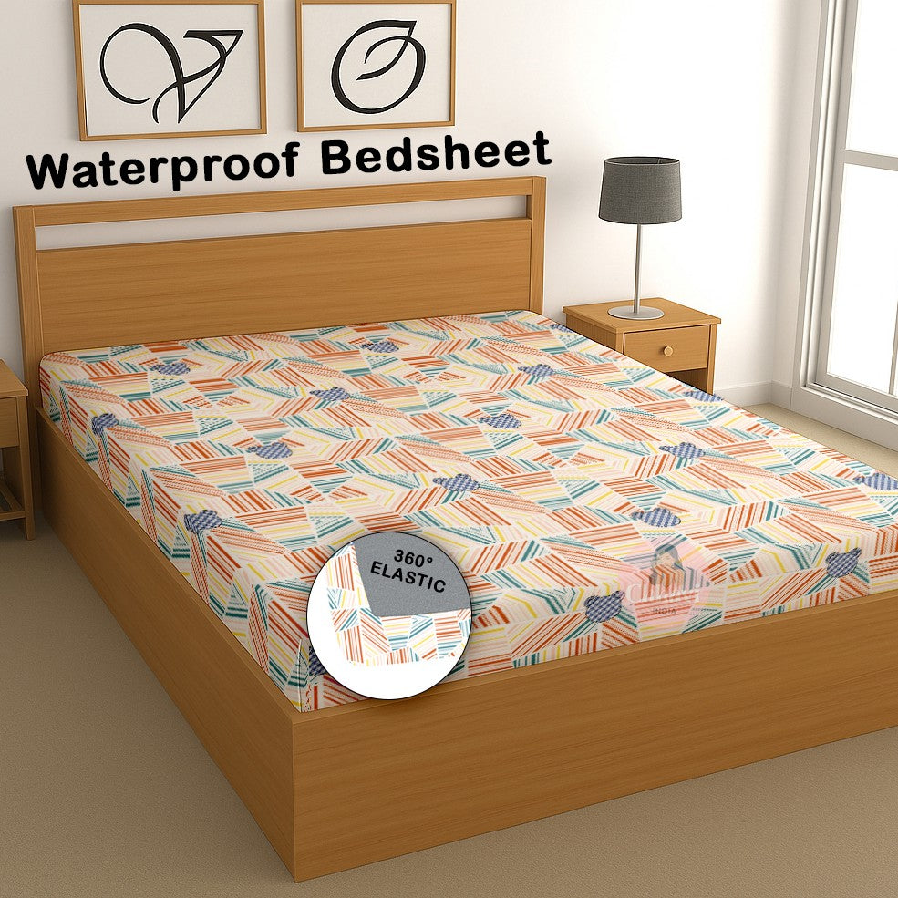 CHHAVI INDIA 210 TC Microfiber Waterproof Printed Fitted (Elastic) Bedsheet
