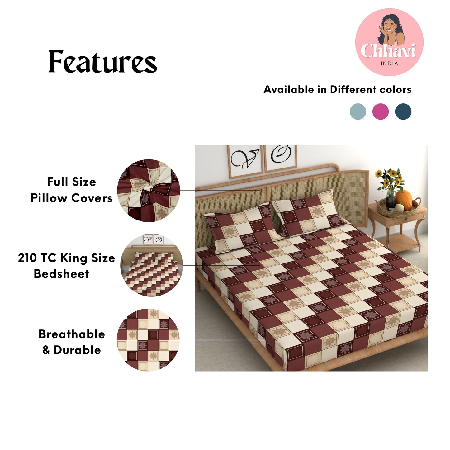 CHHAVI INDIA 210 TC Microfiber Printed King Size Bedsheet With Pillow Covers