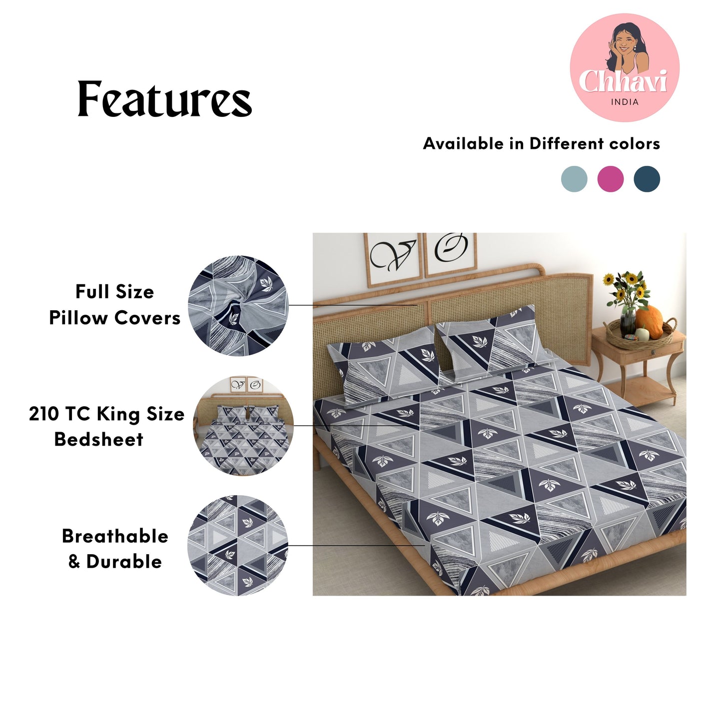 CHHAVI INDIA 210 TC Microfiber Printed King Size Bedsheet With Pillow Covers