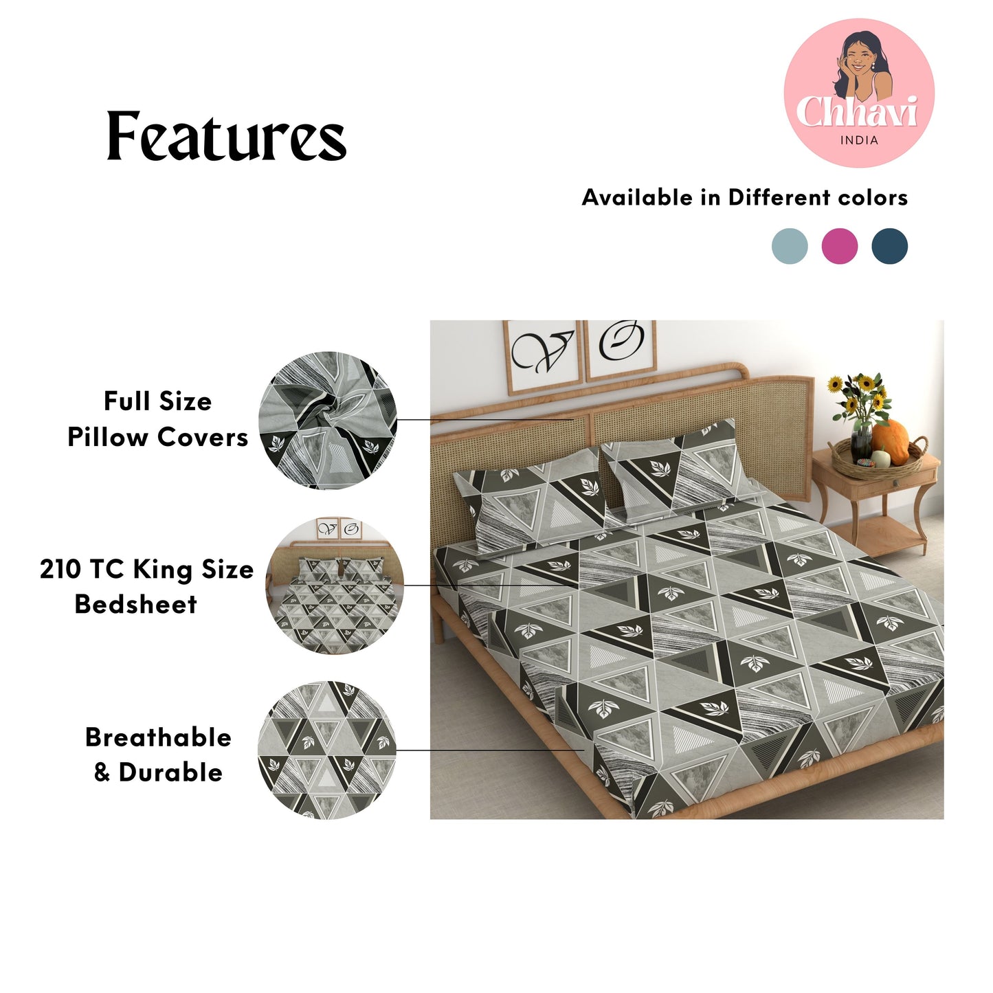 CHHAVI INDIA 210 TC Microfiber Printed King Size Bedsheet With Pillow Covers