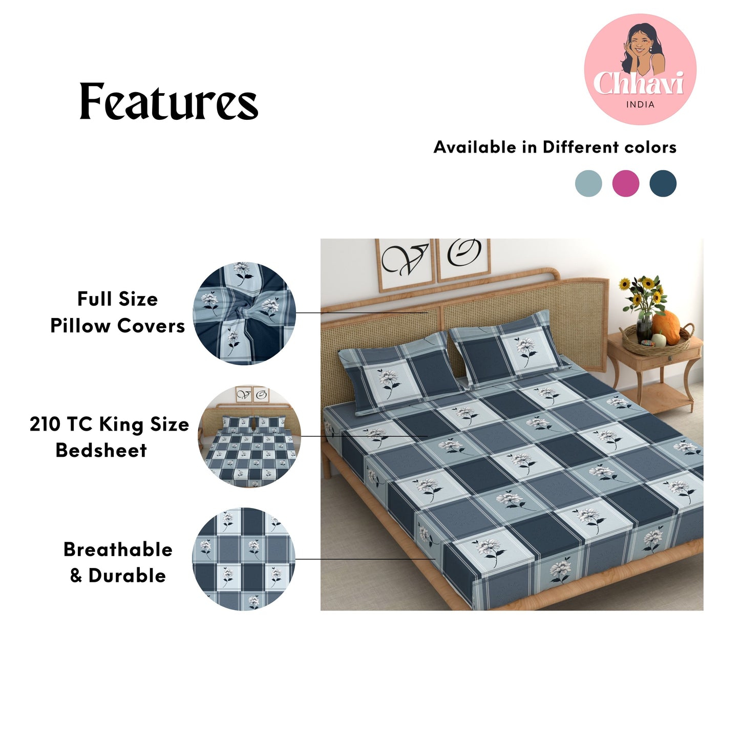 CHHAVI INDIA 210 TC Microfiber Printed King Size Bedsheet With Pillow Covers