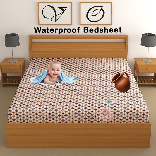 CHHAVI INDIA 210 TC Microfiber Waterproof Printed Fitted (Elastic) Bedsheet