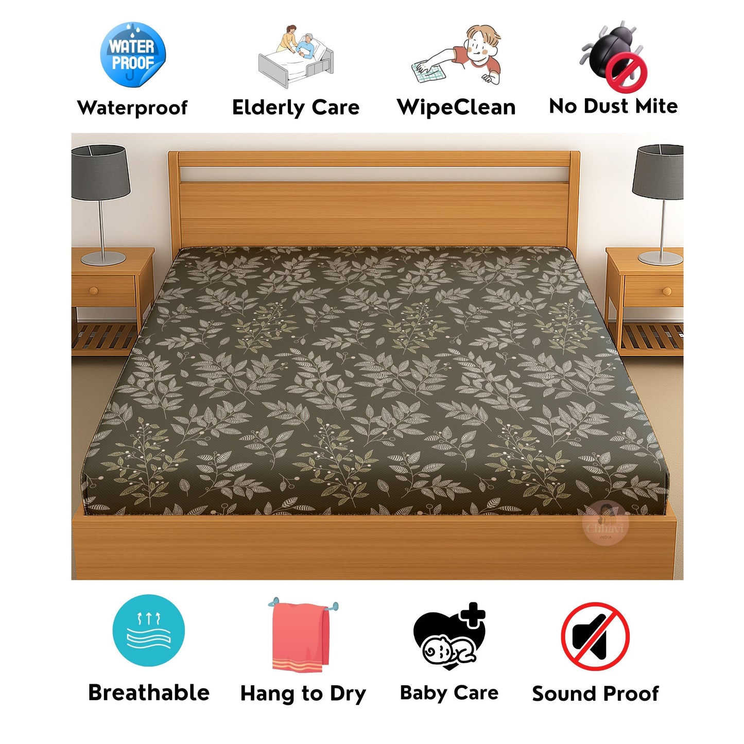 CHHAVI INDIA 210 TC Microfiber Waterproof Printed Fitted (Elastic) Bedsheet