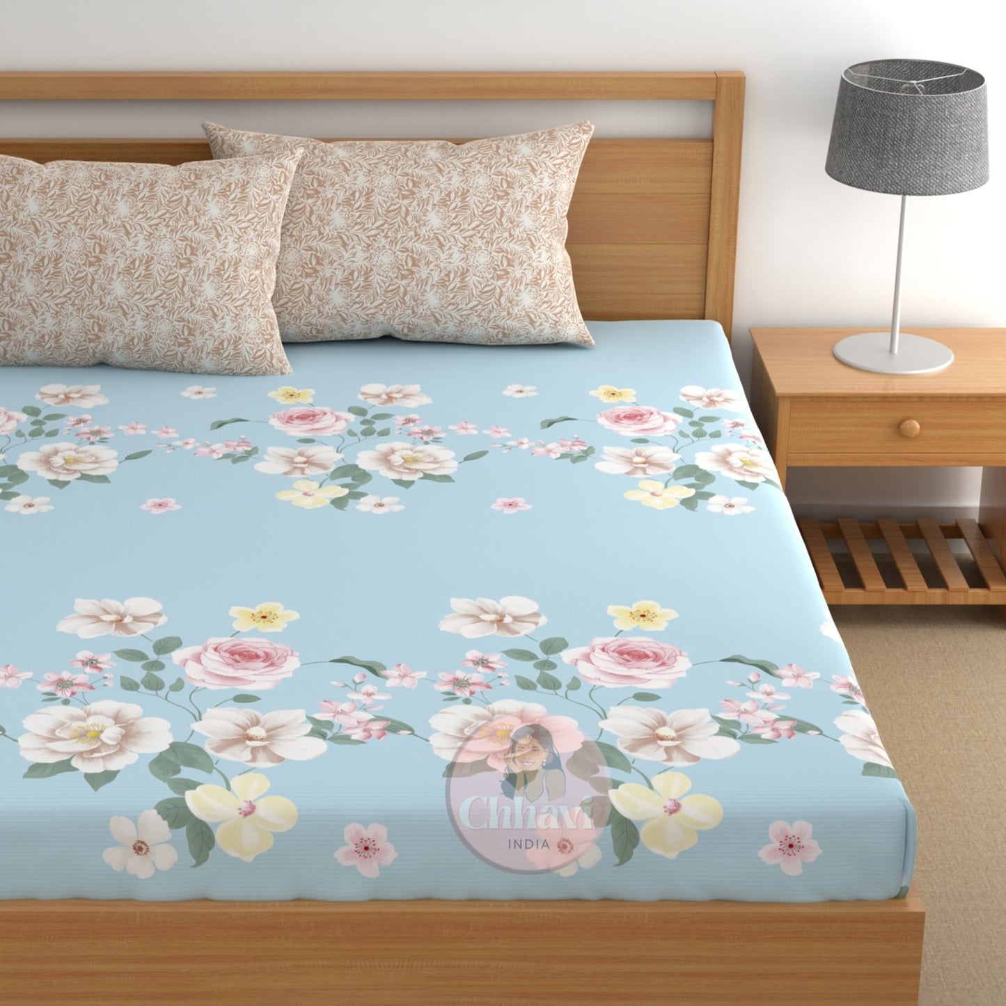 CHHAVI INDIA 210 TC Microfiber Double Fitted  Size Printed Bedsheet