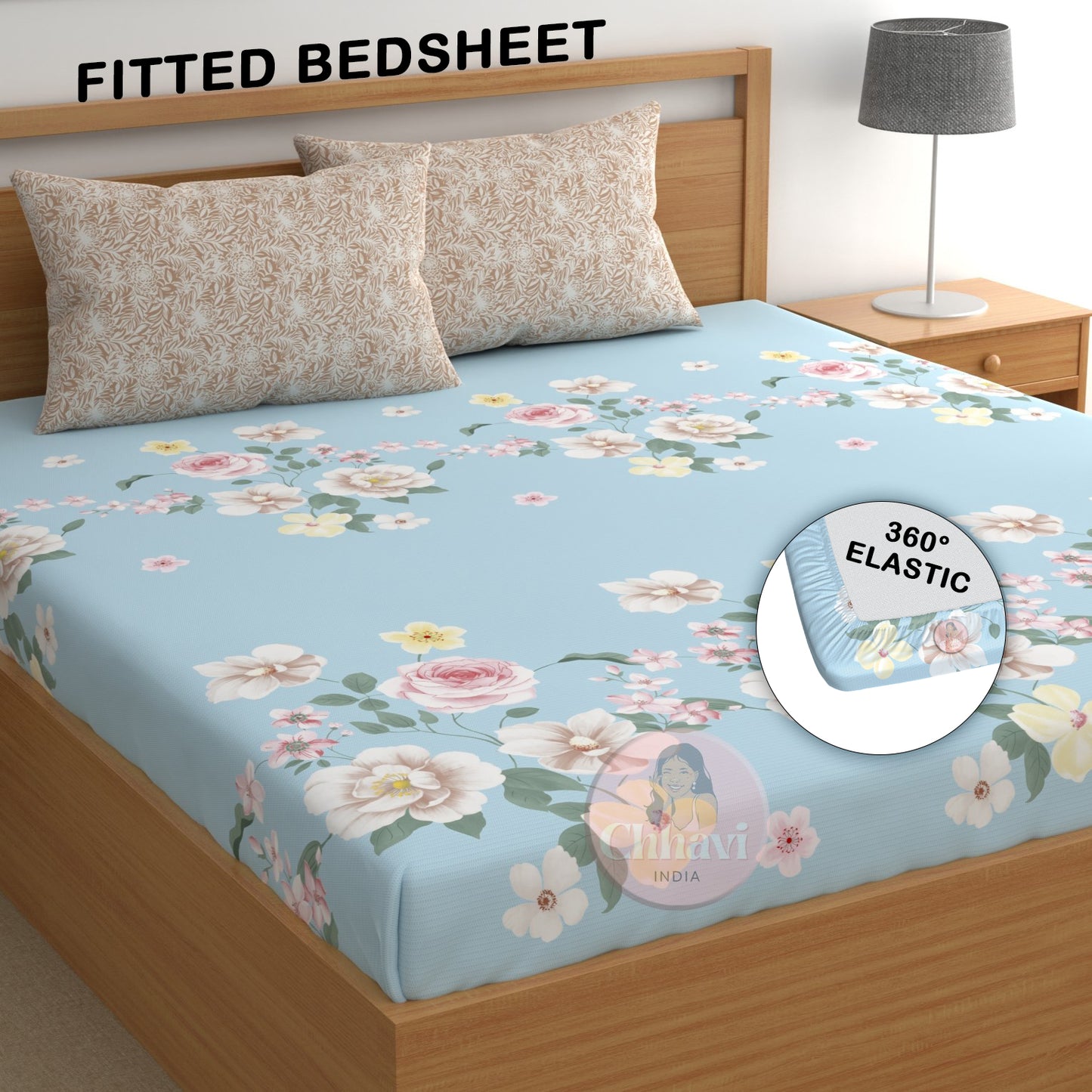 CHHAVI INDIA 210 TC Microfiber Double Fitted  Size Printed Bedsheet