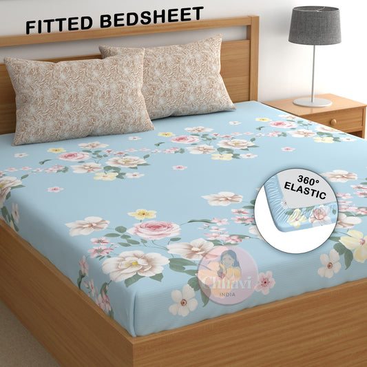 CHHAVI INDIA 210 TC Microfiber Double Fitted  Size Printed Bedsheet