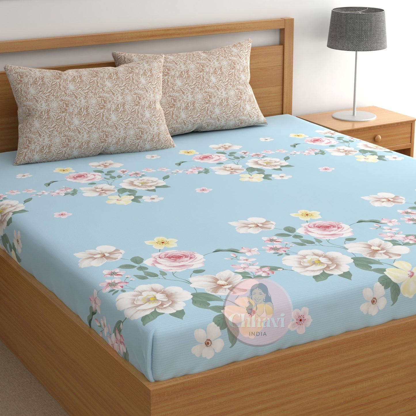 CHHAVI INDIA 210 TC Microfiber Double Fitted  Size Printed Bedsheet