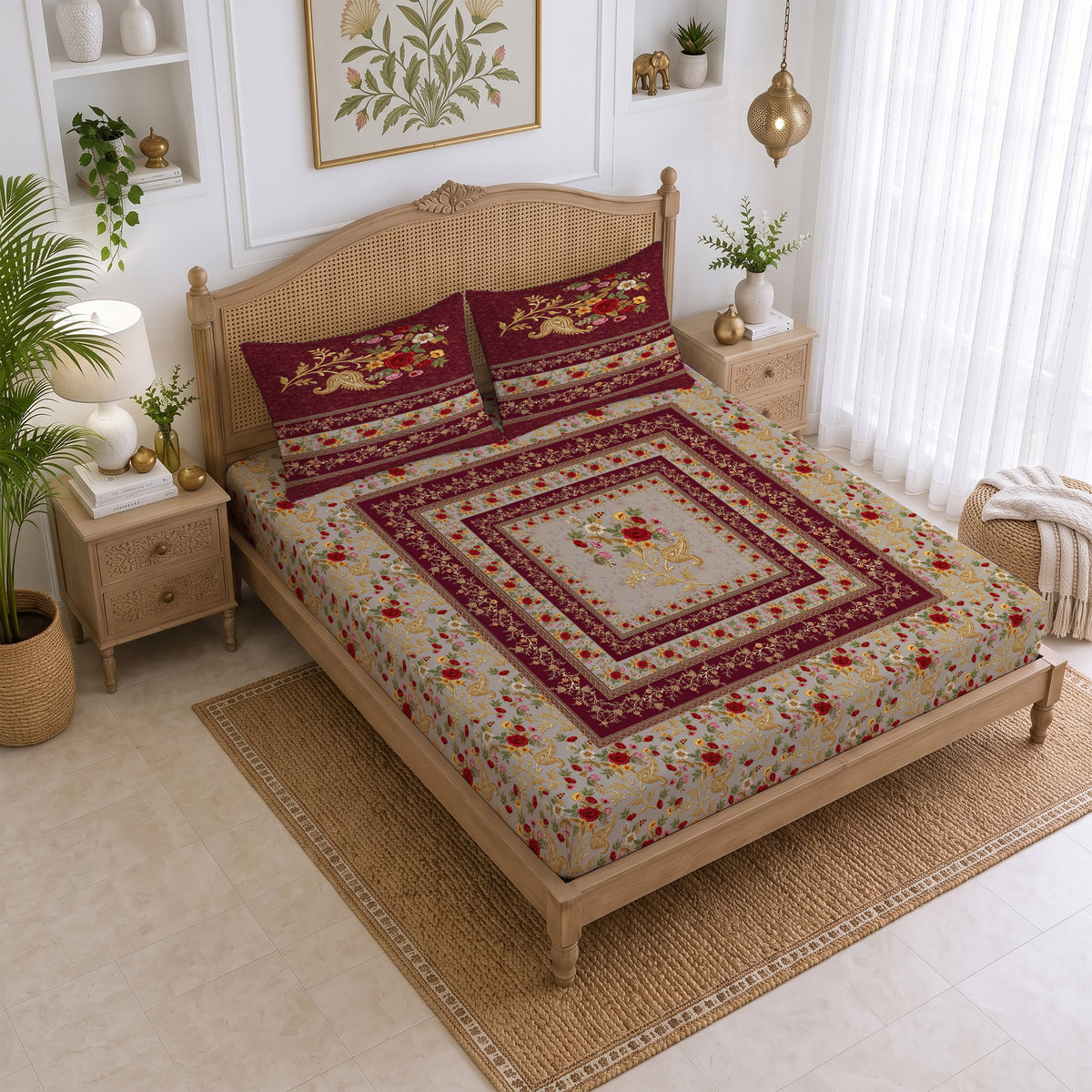 CHHAVI INDIA 210 TC Microfiber Printed King Size Bedsheet With 2 Pillow Covers