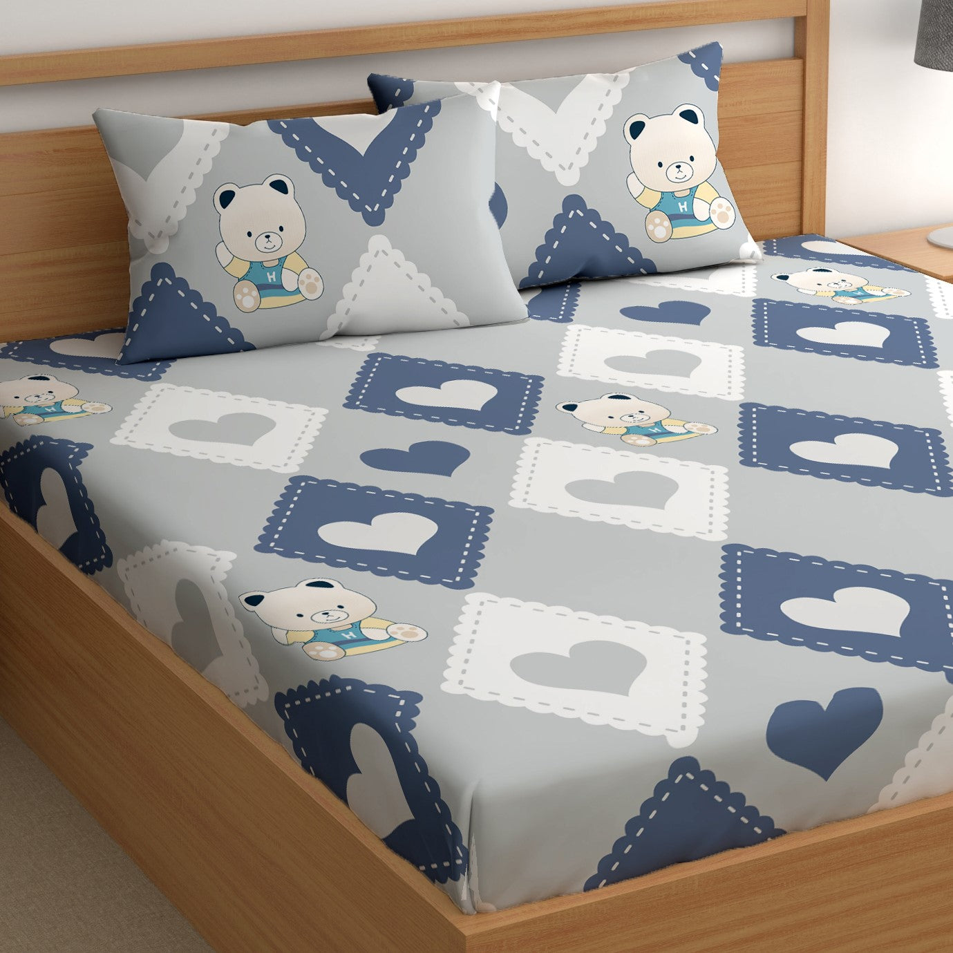 CHHAVI INDIA 210 TC Microfiber Double Fitted  Size Printed Bedsheet with pillow covers