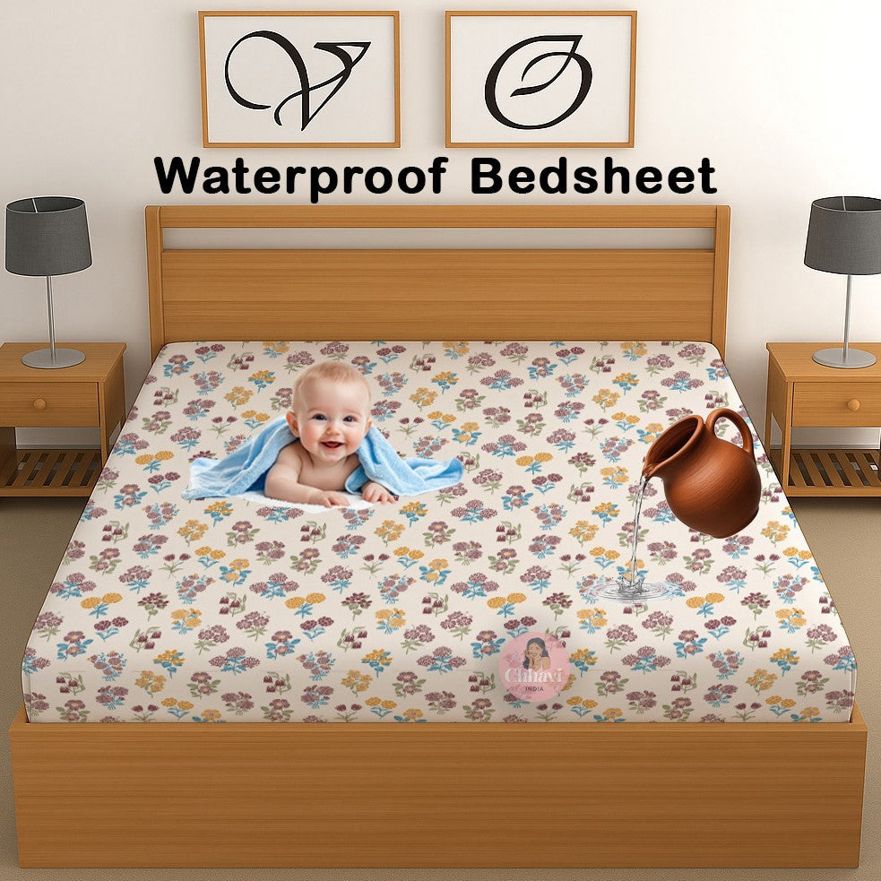 CHHAVI INDIA 210 TC Microfiber Waterproof Printed Fitted (Elastic) Bedsheet