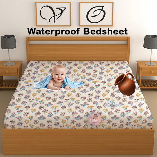 CHHAVI INDIA 210 TC Microfiber Waterproof Printed Fitted (Elastic) Bedsheet