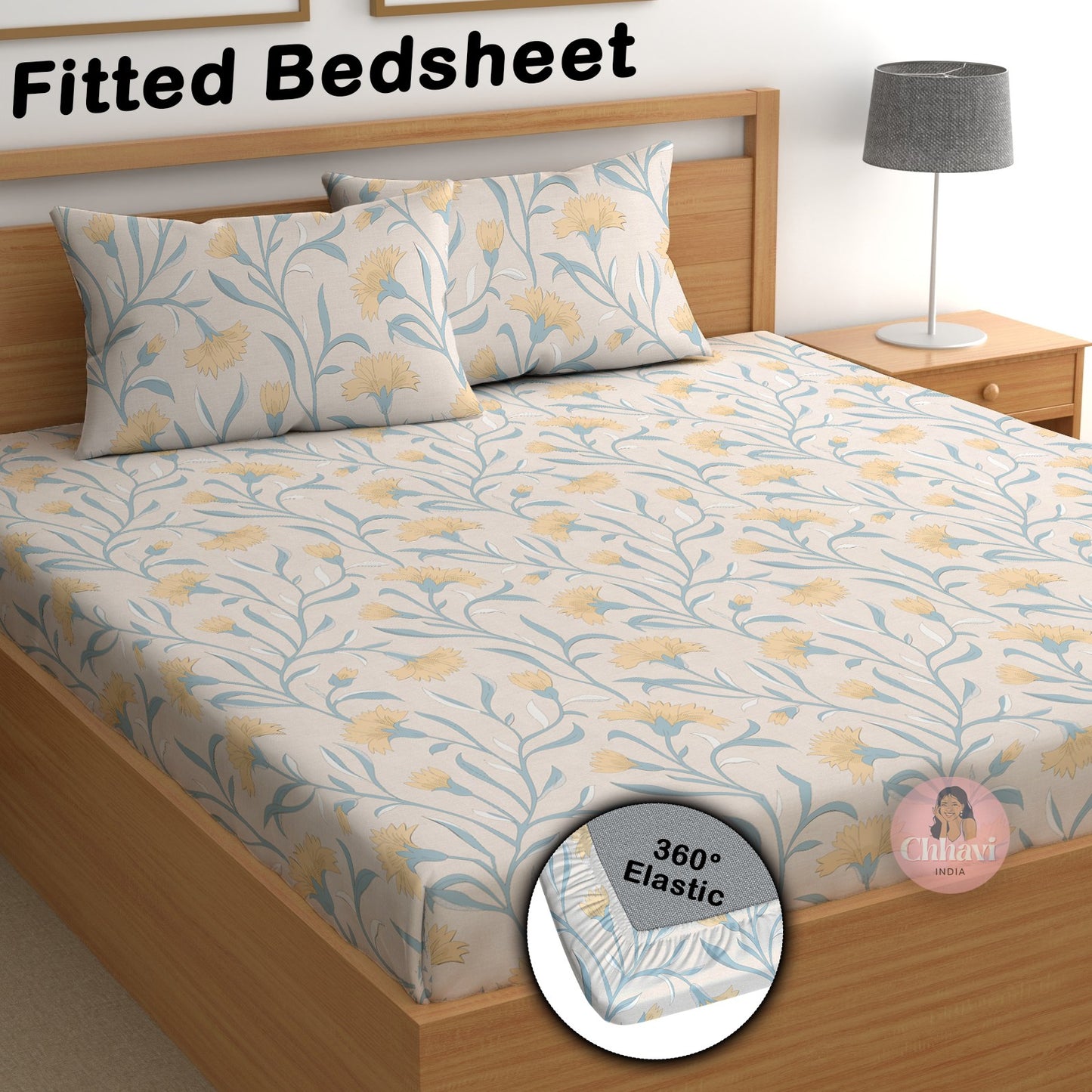 CHHAVI INDIA 210 TC Microfiber Double Fitted  Size Printed Bedsheet