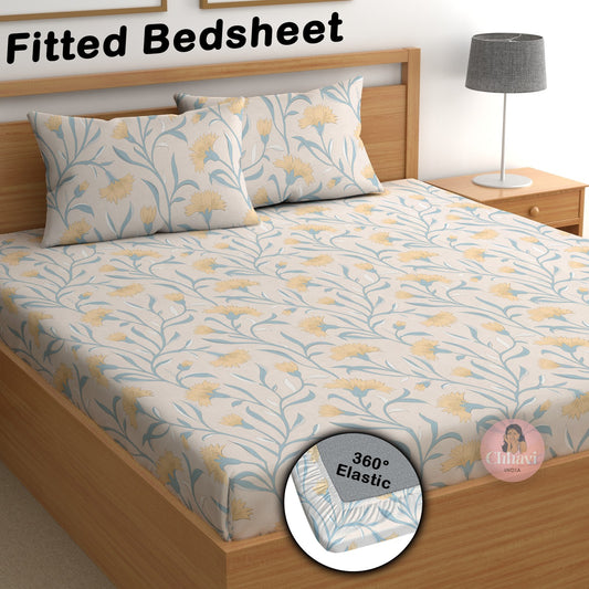 CHHAVI INDIA 210 TC Microfiber Double Fitted  Size Printed Bedsheet