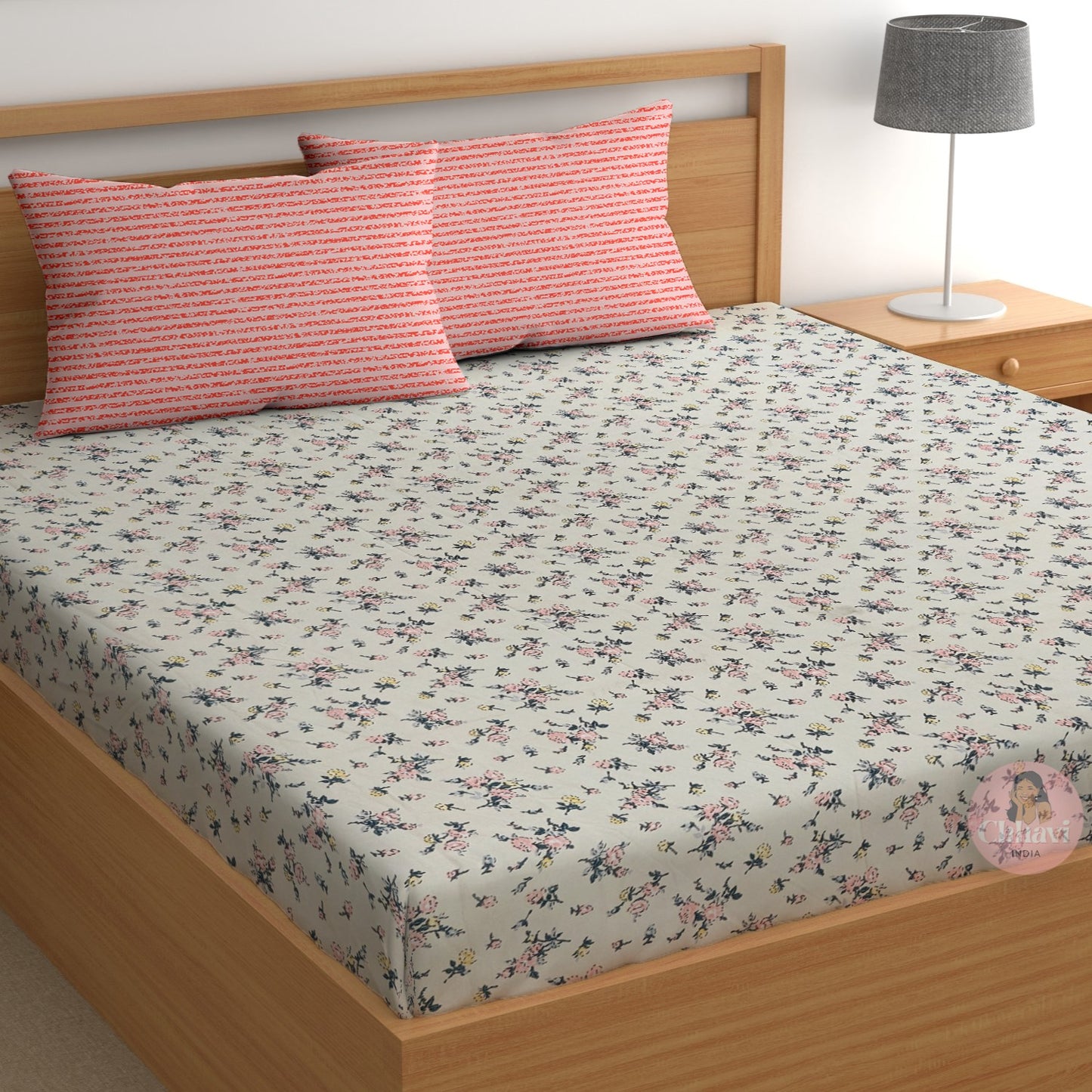 CHHAVI INDIA 210 TC Microfiber Printed King Size Bedsheet With Pillow Covers
