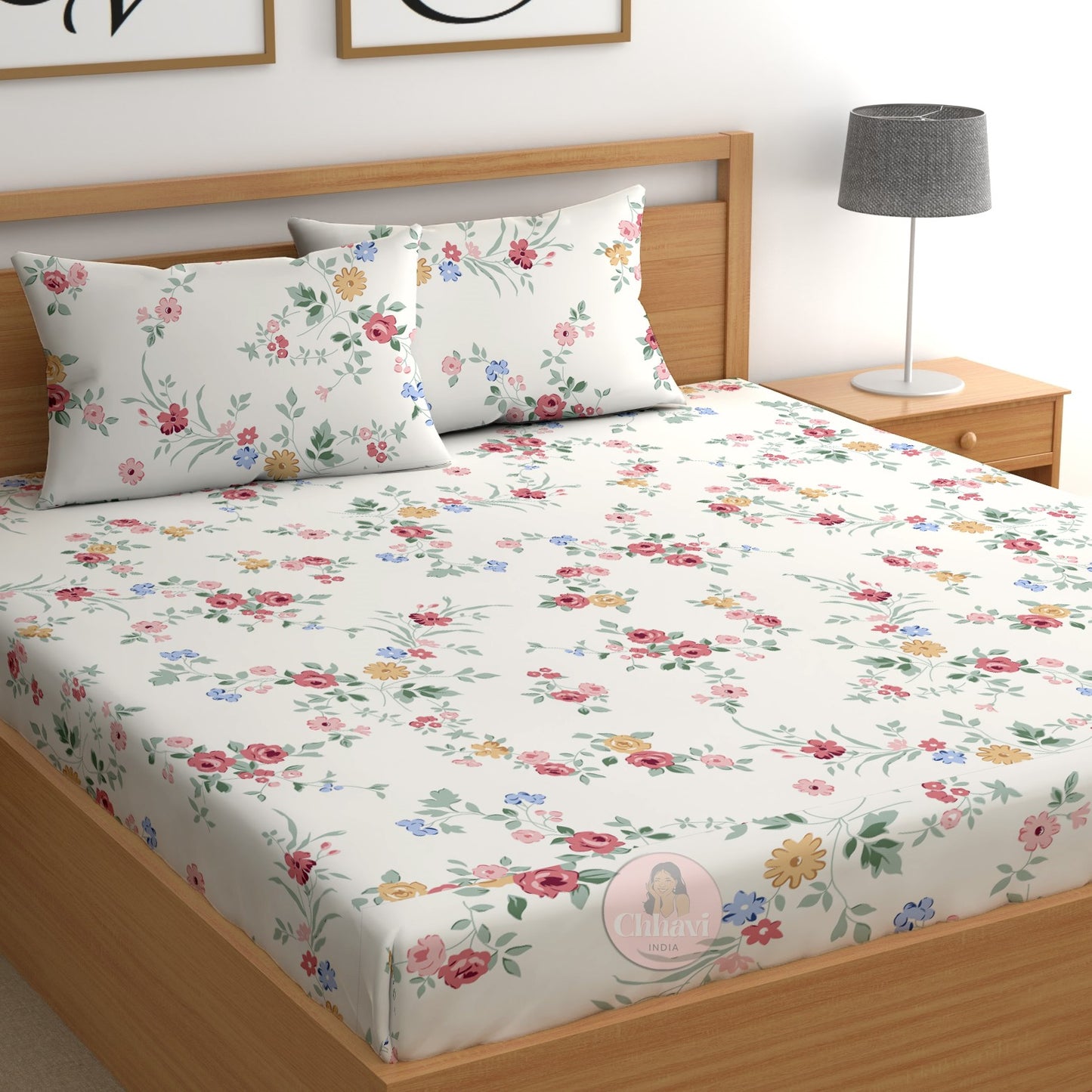 CHHAVI INDIA 210 TC Microfiber Printed Double Bedsheet With 2 Pillow Covers