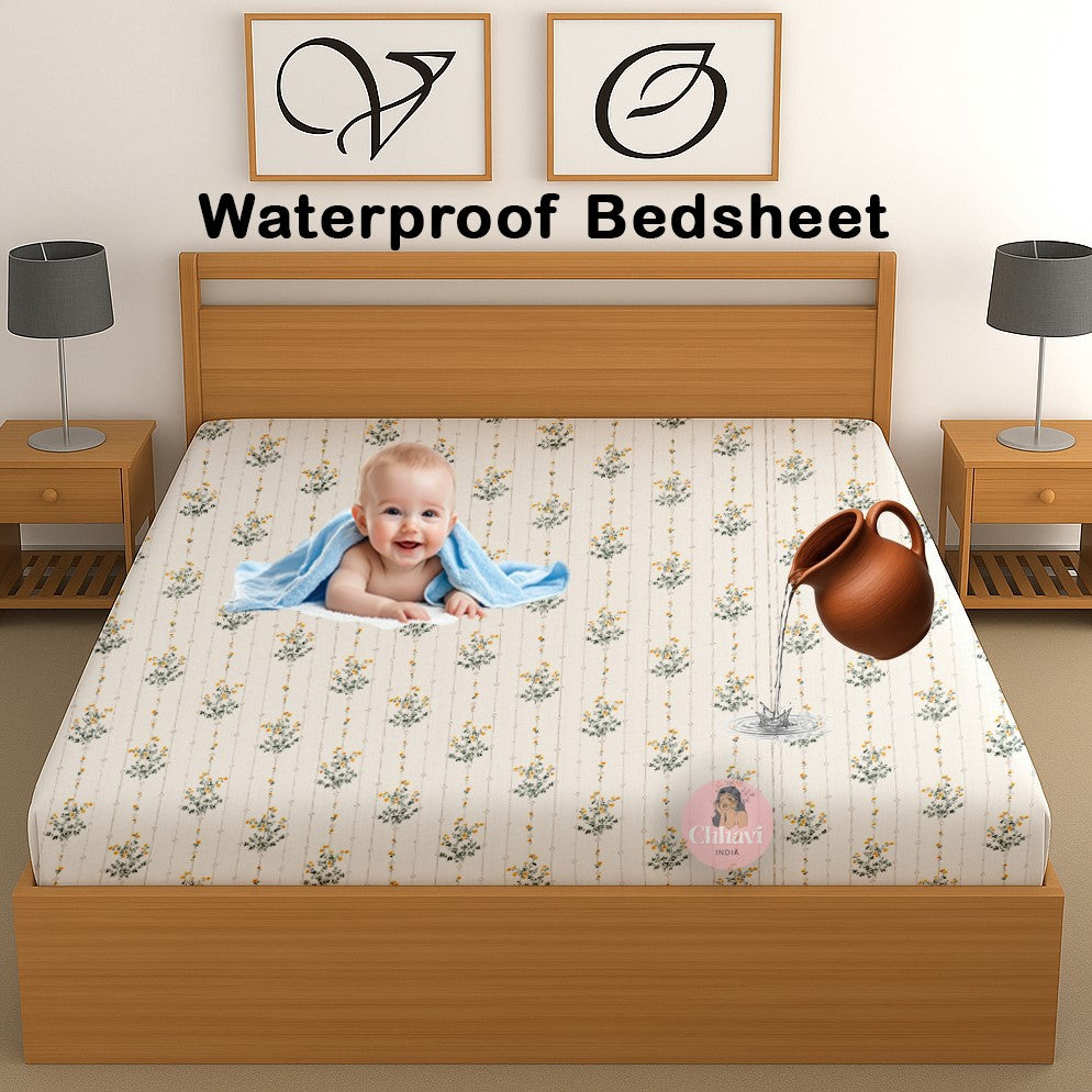 CHHAVI INDIA 210 TC Microfiber Waterproof Printed Fitted (Elastic) Bedsheet