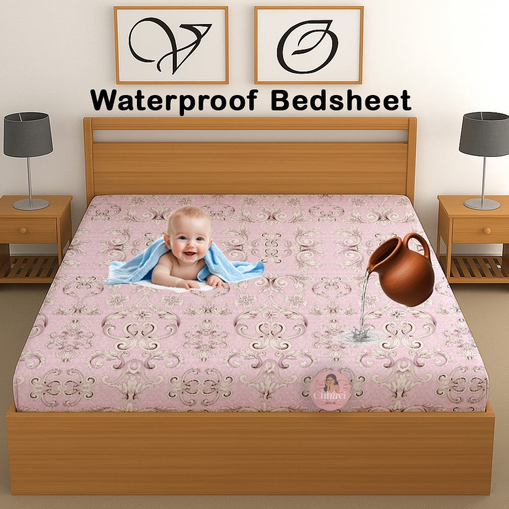 CHHAVI INDIA 210 TC Microfiber Waterproof Printed Fitted (Elastic) Bedsheet