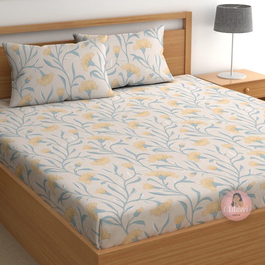 CHHAVI INDIA 210 TC Microfiber Printed Double Bedsheet With Pillow Covers