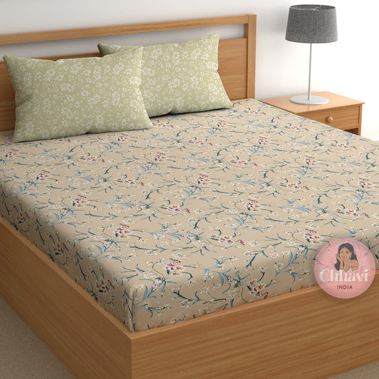 CHHAVI INDIA 210 TC Microfiber Printed King Size Bedsheet With Pillow Covers
