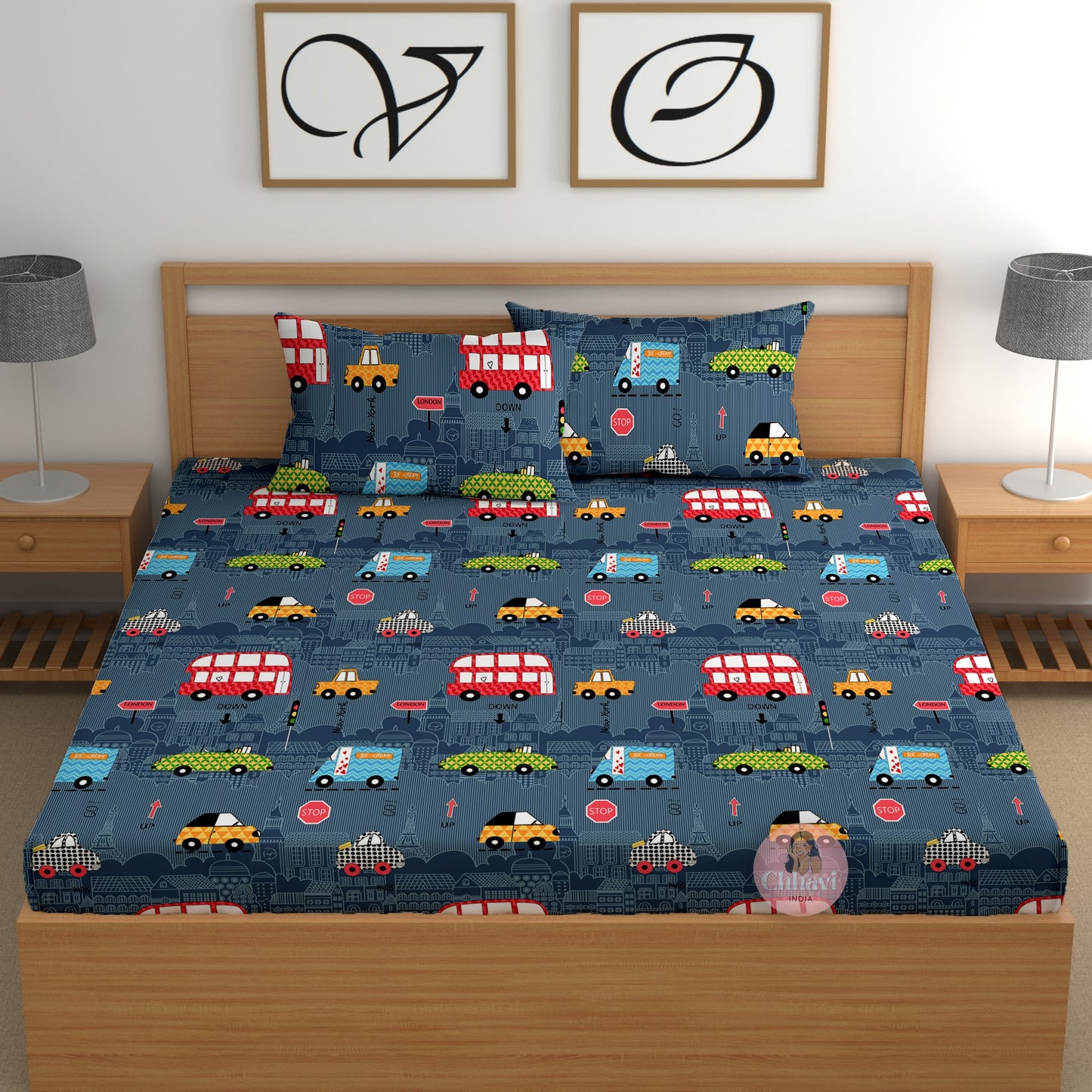 CHHAVI INDIA 210 TC Microfiber Double Fitted  Size Printed Bedsheet with pillow covers