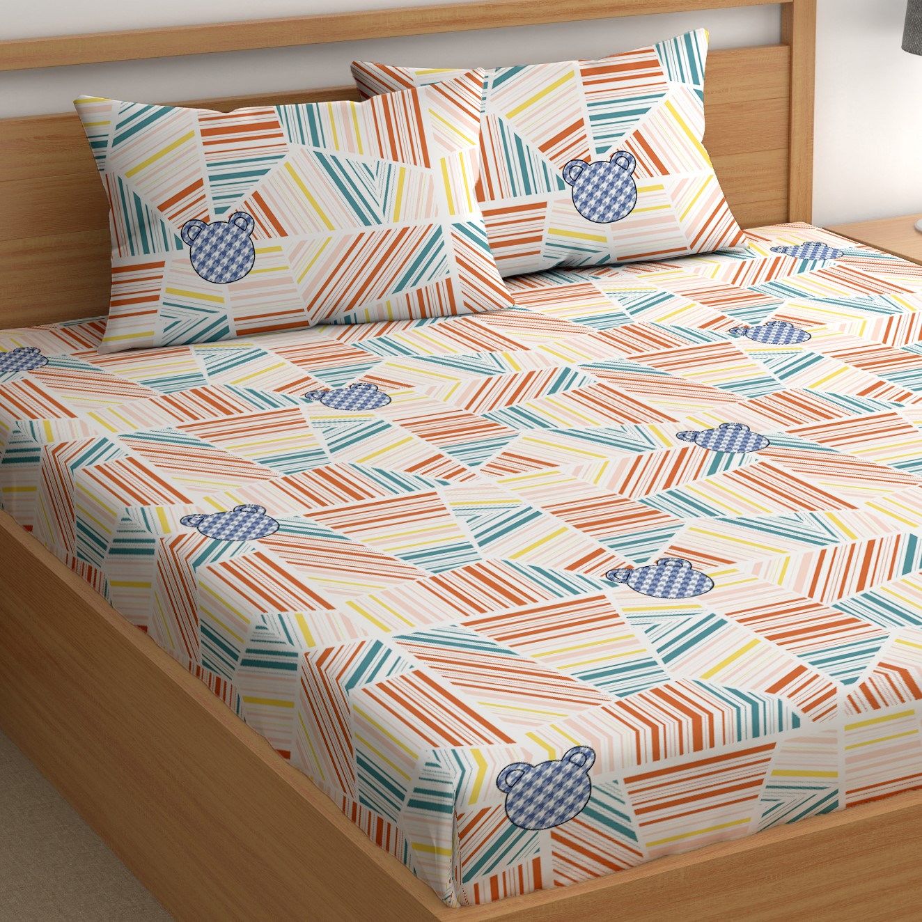 CHHAVI INDIA 210 TC Microfiber Double Fitted  Size Printed Bedsheet with pillow covers