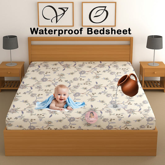 CHHAVI INDIA 210 TC Microfiber Waterproof Printed Fitted (Elastic) Bedsheet