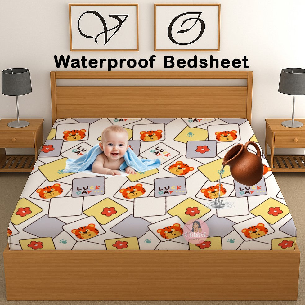 CHHAVI INDIA 210 TC Microfiber Waterproof Printed Fitted (Elastic) Bedsheet