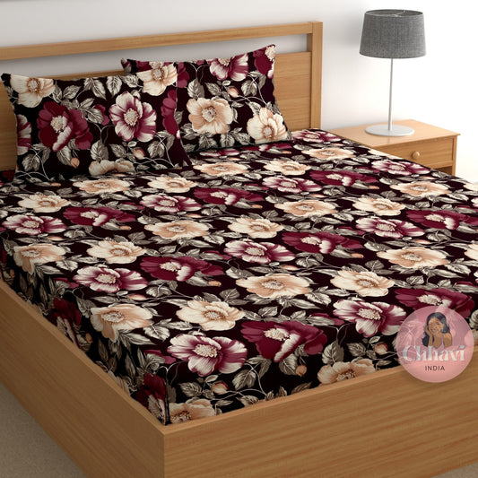 CHHAVI INDIA 210 TC Microfiber Printed Double Bedsheet With Pillow Covers
