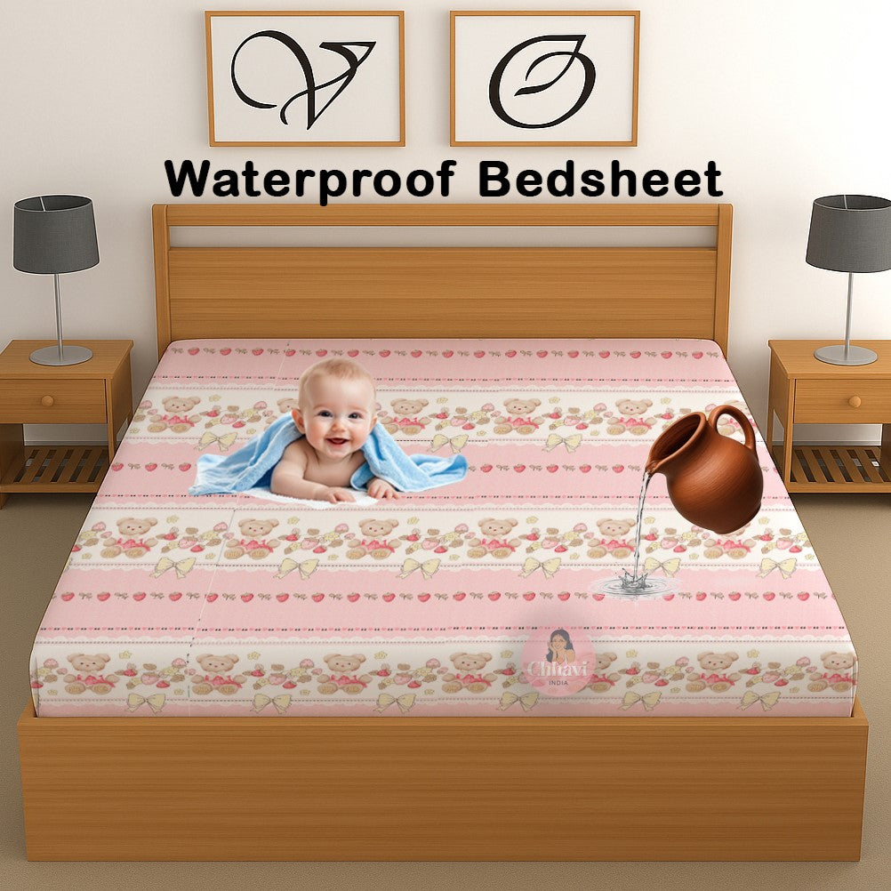 CHHAVI INDIA 210 TC Microfiber Waterproof Printed Fitted (Elastic) Bedsheet