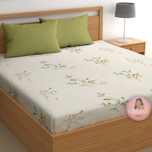 CHHAVI INDIA 210 TC Microfiber Printed King Size Bedsheet With Pillow Covers